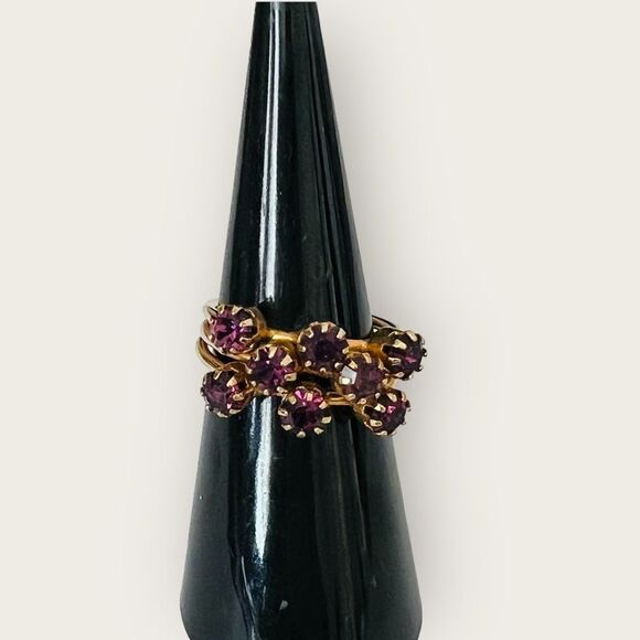 Vintage stackable gold plated ring size 6, amethyst crystals - Picture 2 of 8
